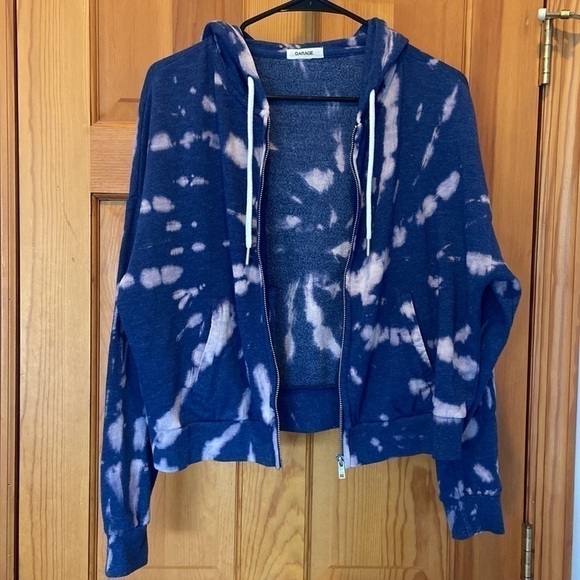 Garage Blue and Pink Tie Dye Cropped Hooded Zip-Up Sweatshirt Size Medium - Picture 3 of 6